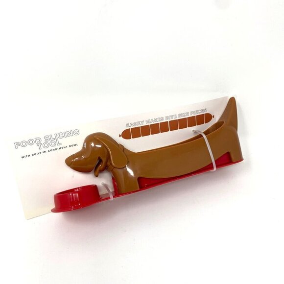 NWT Target Dachshund Hot Dog Slicer Condiment Bowl Kids Snacks Red Brown - Picture 1 of 6